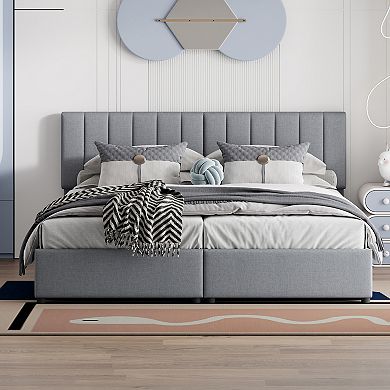Merax King Size Upholstered Platform Bed with a Hydraulic Storage System