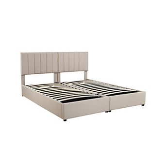 Merax King Size Upholstered Platform Bed with a Hydraulic Storage System