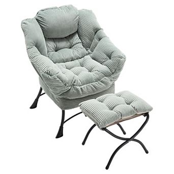 Merax Lazy Chair with Ottoman, Modern Lounge Accent Chair with Armrests and a Side Pocket