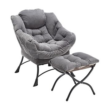 Merax Lazy Chair with Ottoman, Modern Lounge Accent Chair with Armrests and a Side Pocket