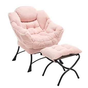 Merax Lazy Chair with Ottoman, Modern Lounge Accent Chair with Armrests and a Side Pocket
