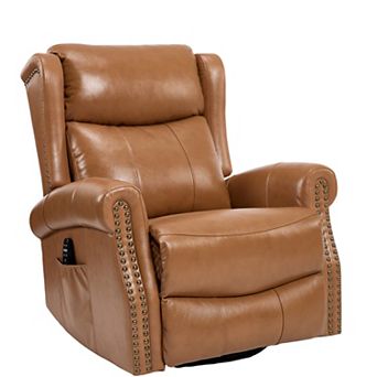 Merax Genuine Leather Heat Massage Manual Recliner Chair with Rocker and Swivel
