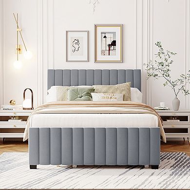 Merax Full Size Velvet Upholstered Platform Bed with Twin Size Trundle