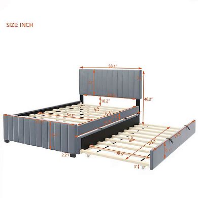 Merax Full Size Velvet Upholstered Platform Bed with Twin Size Trundle