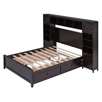 Merax Full Size Wooden Bed With All-in-One Cabinet and Shelf