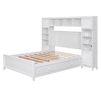 Merax Full Size Wooden Bed With All-in-One Cabinet and Shelf