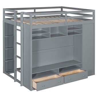Merax Full size Loft Bed with Drawers, Shelves and Light