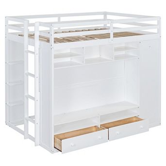 Merax Full size Loft Bed with Drawers, Shelves and Light