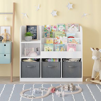 Merax Kids Bookcase and Bookshelf, Multifunctional Bookcase with 3 Collapsible Fabric Drawers