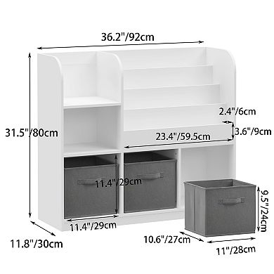 Merax Kids Bookcase and Bookshelf, Multifunctional Bookcase with 3 Collapsible Fabric Drawers