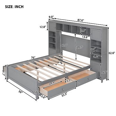 Merax Full Size Wooden Bed With All-in-One Cabinet and Shelf