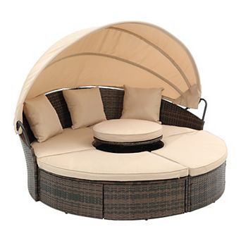 Merax Hot Sale KD Rattan Round Lounge With Canopy Bali Canopy Bed Outdoor