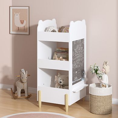 Merax Kids Bookshelf with Chalkboard Side Bear Shaped Wooden Bookcase with 3Tier Storage