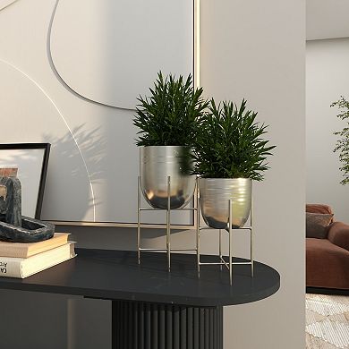 Stella & Eve Metal Small Brushed Dome Planter Set of 2