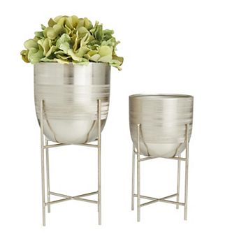 Stella & Eve Metal Small Brushed Dome Planter Set of 2