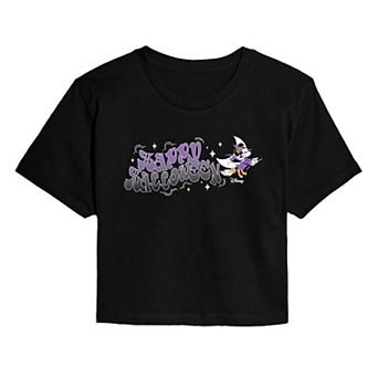 Juniors' Disney's Minnie Mouse Happy Halloween Cropped Tee