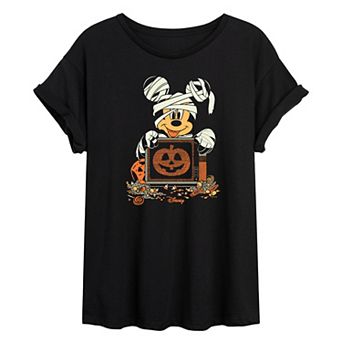 Juniors' Disney's Mickey Mouse Mummy Halloween Oversized Tee