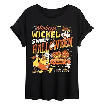 Juniors' Disney's Mickey Mouse Wicked Sweet Halloween Oversized Tee