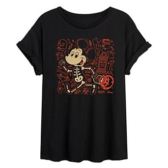Juniors' Disney's Mickey Mouse Skeleton Oversized Tee