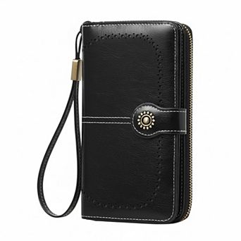 ZUQIETA RFID Blocking Leather Wallet Large Card Holder & Phone Clutch Wristlet