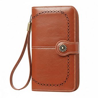 ZUQIETA RFID Blocking Leather Wallet Large Card Holder & Phone Clutch Wristlet