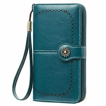 ZUQIETA RFID Blocking Leather Wallet Large Card Holder & Phone Clutch Wristlet