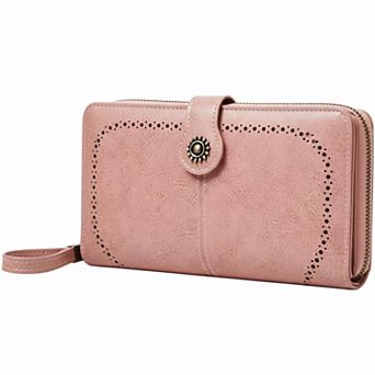 ZUQIETA RFID Blocking Leather Wallet Large Card Holder & Phone Clutch Wristlet