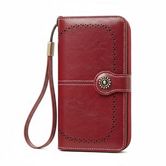 ZUQIETA RFID Blocking Leather Wallet Large Card Holder & Phone Clutch Wristlet