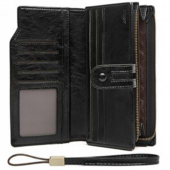 ZUQIETA RFID Blocking Leather Wallet Large Card Holder & Phone Clutch Wristlet
