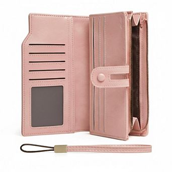 ZUQIETA RFID Blocking Leather Wallet Large Card Holder & Phone Clutch Wristlet