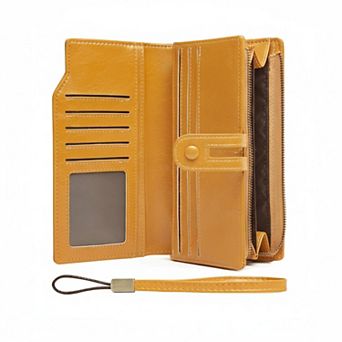 ZUQIETA RFID Blocking Leather Wallet Large Card Holder & Phone Clutch Wristlet
