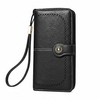 ZUQIETA RFID Blocking Leather Wallet Large Card Holder & Phone Clutch Wristlet