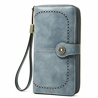 ZUQIETA RFID Blocking Leather Wallet Large Card Holder & Phone Clutch Wristlet