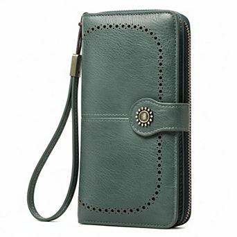 ZUQIETA RFID Blocking Leather Wallet Large Card Holder & Phone Clutch Wristlet