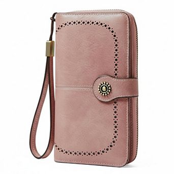 ZUQIETA RFID Blocking Leather Wallet Large Card Holder & Phone Clutch Wristlet