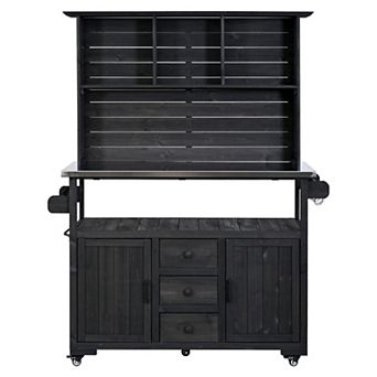 Merax 65''H Large Garden Potting Bench & Outdoor Kitchen Island with Stainless Steel Top
