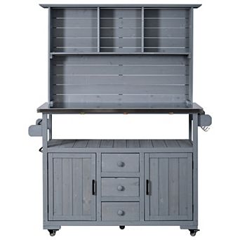 Merax 65''H Large Garden Potting Bench & Outdoor Kitchen Island with Stainless Steel Top
