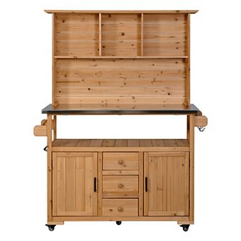 Merax 65''H Large Garden Potting Bench & Outdoor Kitchen Island with Stainless Steel Top