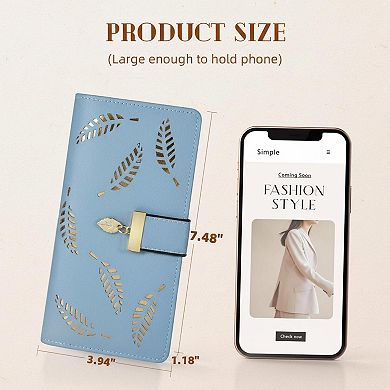 KAUFLY Women's Leaf Bifold Leather Wallet, Large Capacity Zipper Purse, Elegant