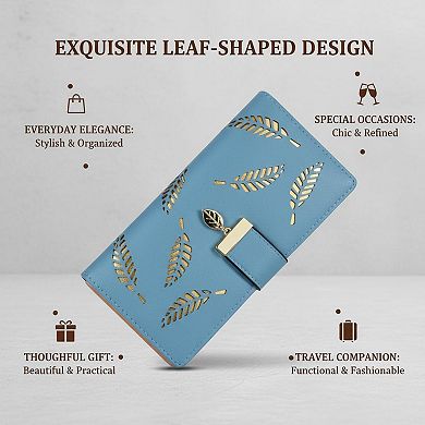 KAUFLY Women's Leaf Bifold Leather Wallet, Large Capacity Zipper Purse, Elegant