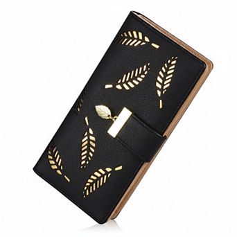 KAUFLY Women's Leaf Bifold Leather Wallet, Large Capacity Zipper Purse, Elegant
