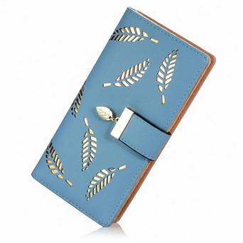 KAUFLY Women's Leaf Bifold Leather Wallet, Large Capacity Zipper Purse, Elegant