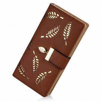 KAUFLY Women's Leaf Bifold Leather Wallet, Large Capacity Zipper Purse, Elegant