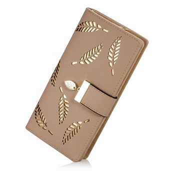 KAUFLY Women's Leaf Bifold Leather Wallet, Large Capacity Zipper Purse, Elegant