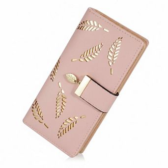 KAUFLY Women's Leaf Bifold Leather Wallet, Large Capacity Zipper Purse, Elegant