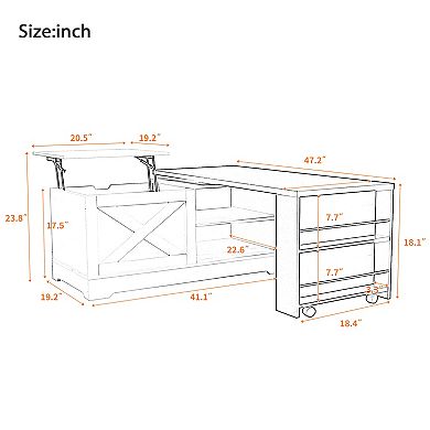 Merax Farmhouse Lift Top Coffee Table with Barn Doors Wood Rectangular Storage Center Table
