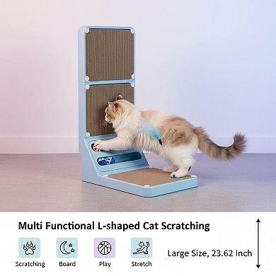 Nicate 2-in-1 L Shaped Cat Scratcher Cardboard Box: Rolling Balls, Wall Bed, Space Saving