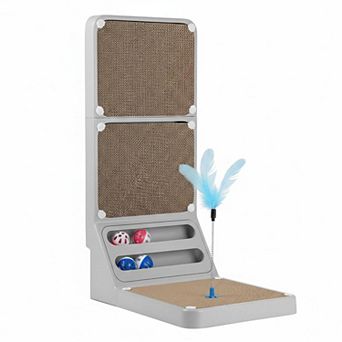Nicate 2-in-1 L Shaped Cat Scratcher Cardboard Box: Rolling Balls, Wall Bed, Space Saving