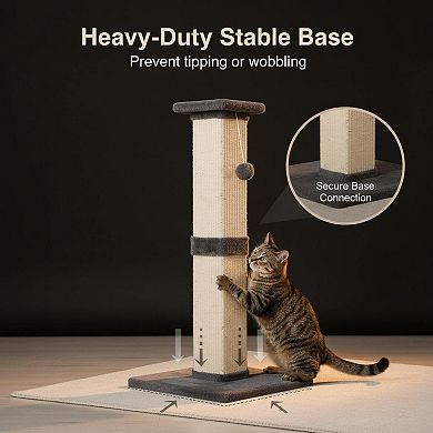 Nicate 32'' Heavy Duty Sisal Cat Scratcher with Hanging Ball Durable Stable Space-Saving
