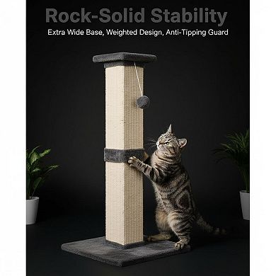 Nicate 32'' Heavy Duty Sisal Cat Scratcher with Hanging Ball Durable Stable Space-Saving
